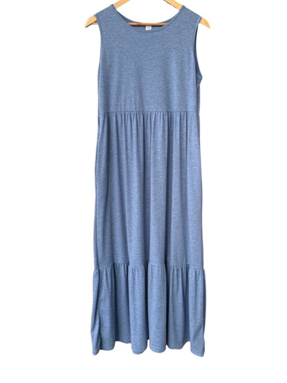 Anrabess Maxi Dress Women's Size Medium Blue Stretch Sleeveless Pockets